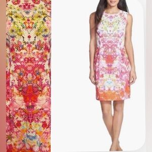 Elie Tahari Pink and Orange Floral Mini Dress